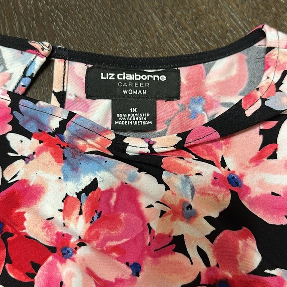 Liz Claiborne Career Woman, Floral Black and Pink Women's Top Plus Size 1X - Picture 4 of 10